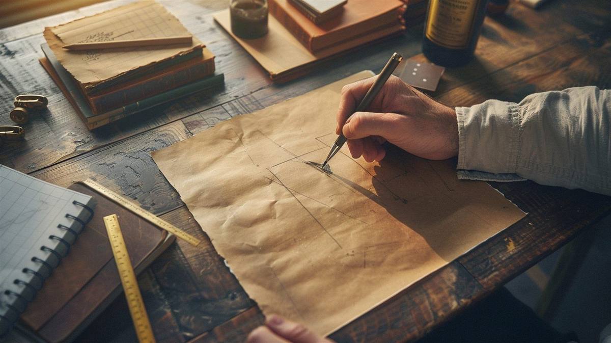 Scrivania di un designer con schizzi di brand disegnati a mano