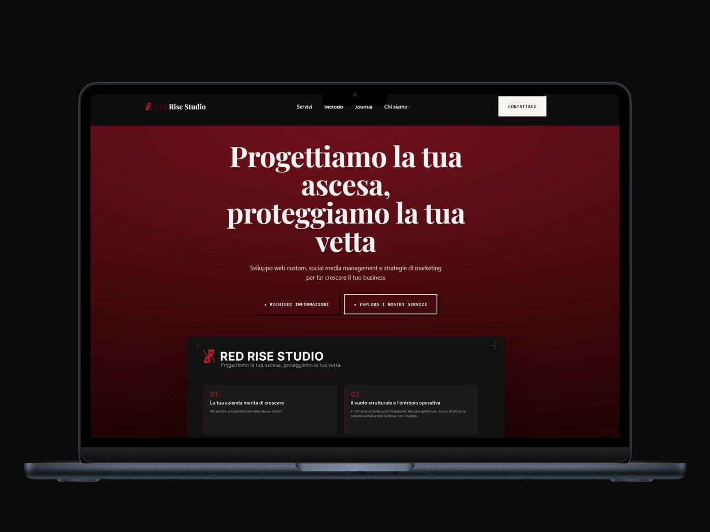 Mockup del sito web realizzato da Red Rise Studio su MacBook Air